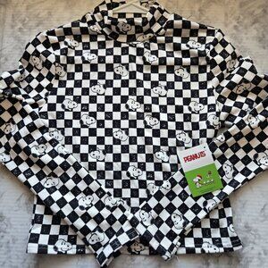 NWT Peanuts Snoopy Checkerboard Long-Sleeve Mock Neck Top Black/White Size M